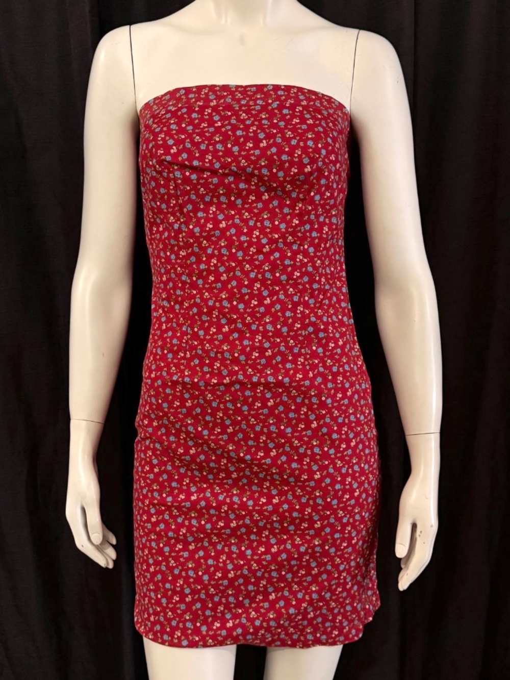 NWT Vintage Arizona Jean Co Red Ditsy Floral Strapless Tube Dress Medium Y2K
